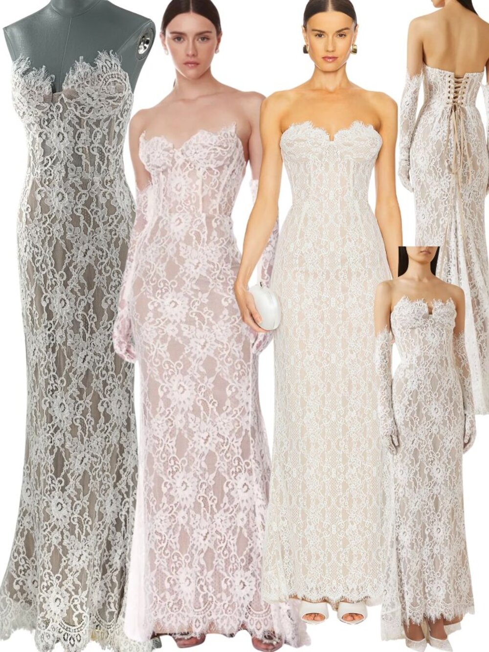 🆕 BRONX & BANCO 🧿 NWOT Kiera White Lace Bridal Gown with Gloves - Sz XS US 2